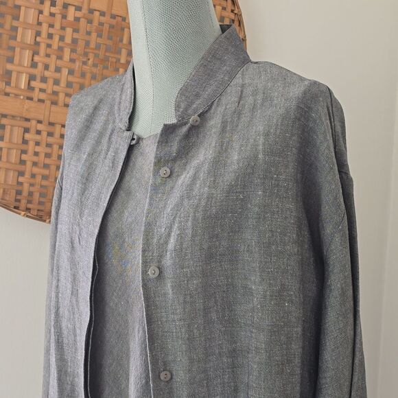 Elleen Fisher | Linen Gray Dress and Jacket Set - Picture 3 of 10